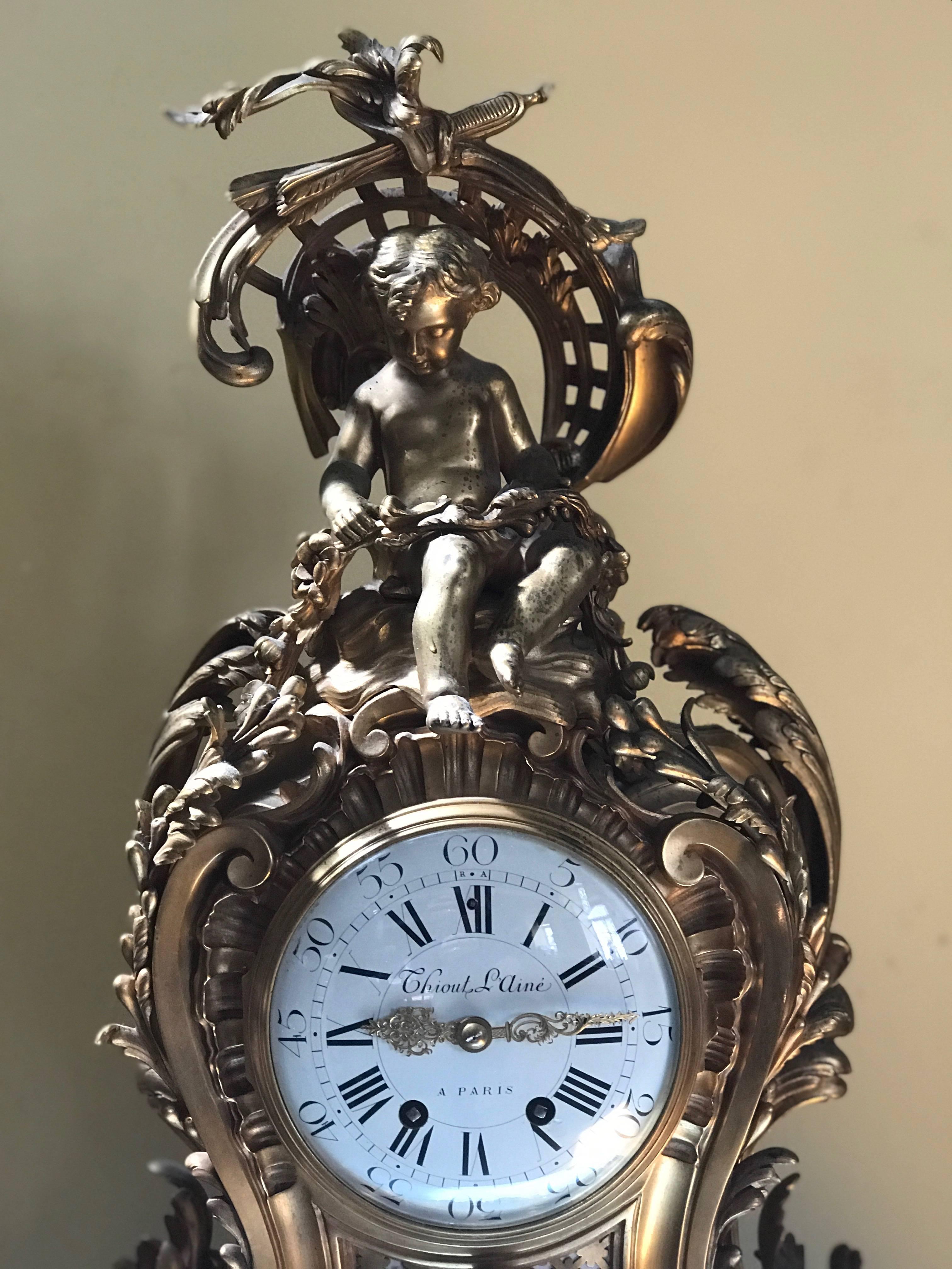 Rococo 19th Century Impressive Ormolu French Mantle Clock For Sale