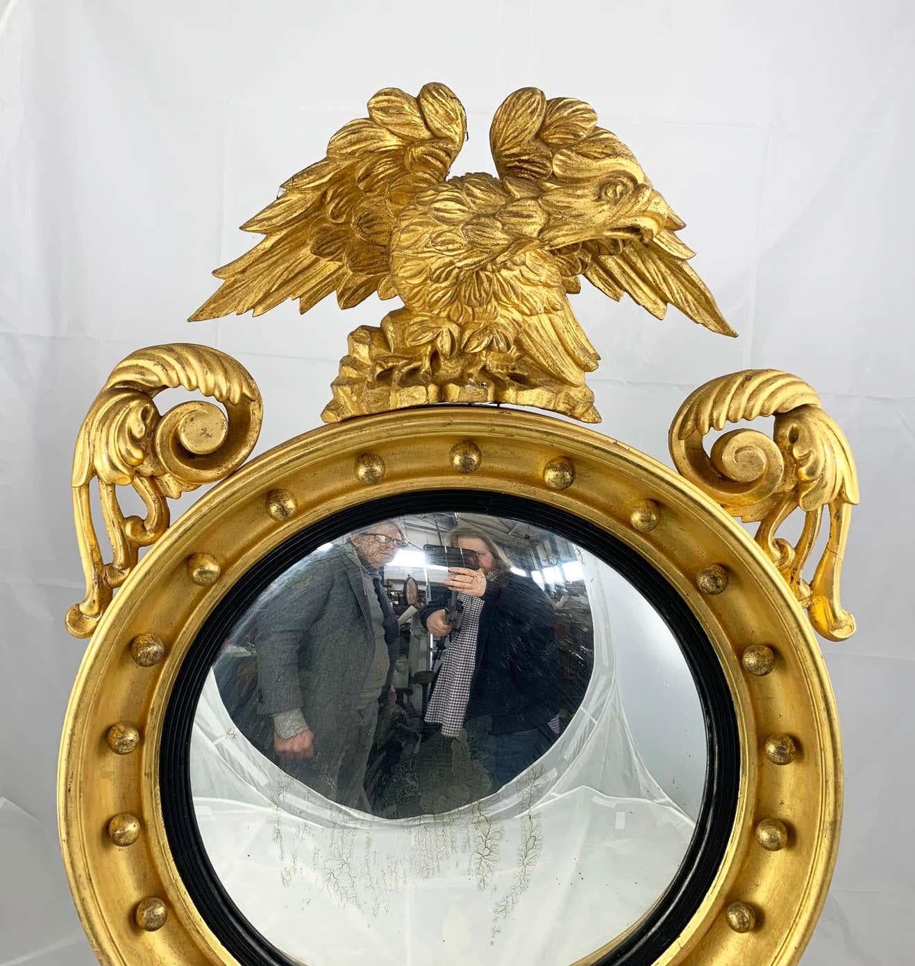 19th Century Impressive Regency Giltwood Carved Convex Wall Mirror For Sale 2