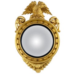 19th Century Impressive Regency Giltwood Carved Convex Wall Mirror