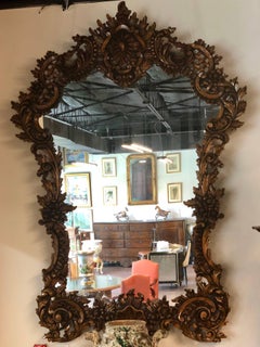 19th Century Impressively Carved Oak Ballroom Mirror in the Flemish Manner