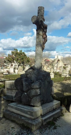 19th Century in Jesus-Christ Cross in Natural Stone and Forged Iron, France