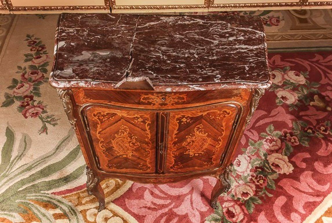 Gilt 19th Century in the Style of the Louis XV Napoleon III Inlaid Cabinet For Sale