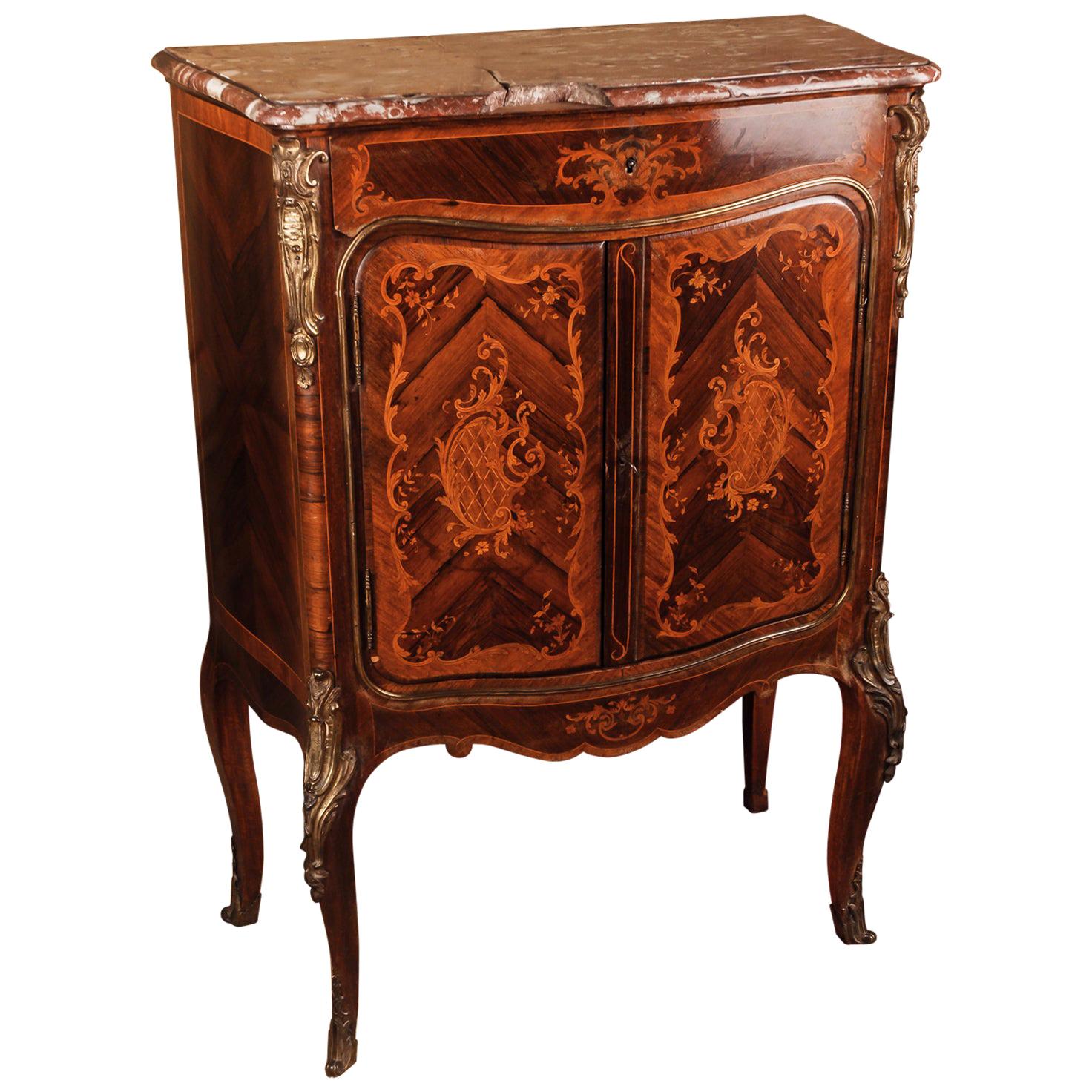 19th Century in the Style of the Louis XV Napoleon III Inlaid Cabinet For Sale