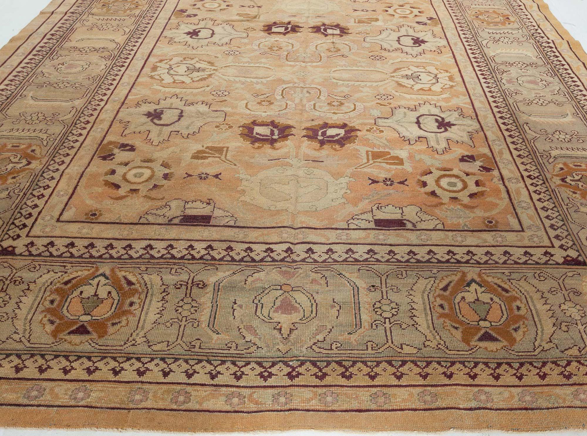 Hand-Knotted 19th Century Indian Amritsar Handmade Wool Rug For Sale
