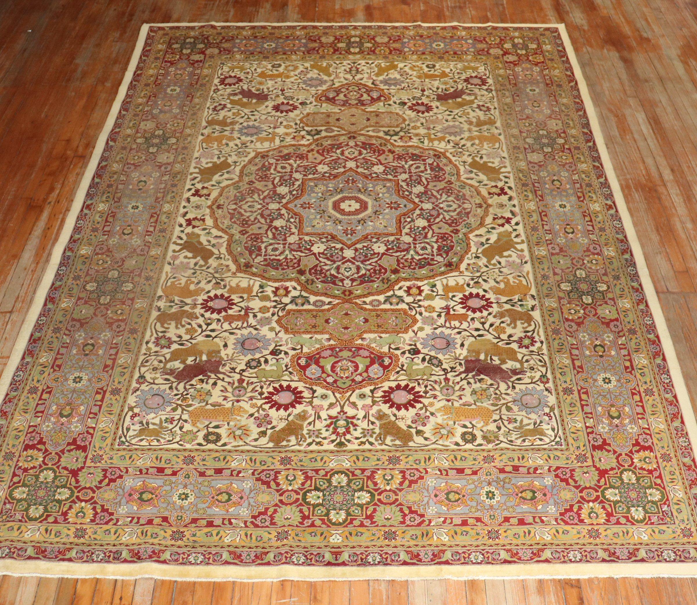 Late 19th Century Antique Indian Amritsar rug with an animal pictorial pattern with some age-related wear

 Measures: 8'2'' x 12'4