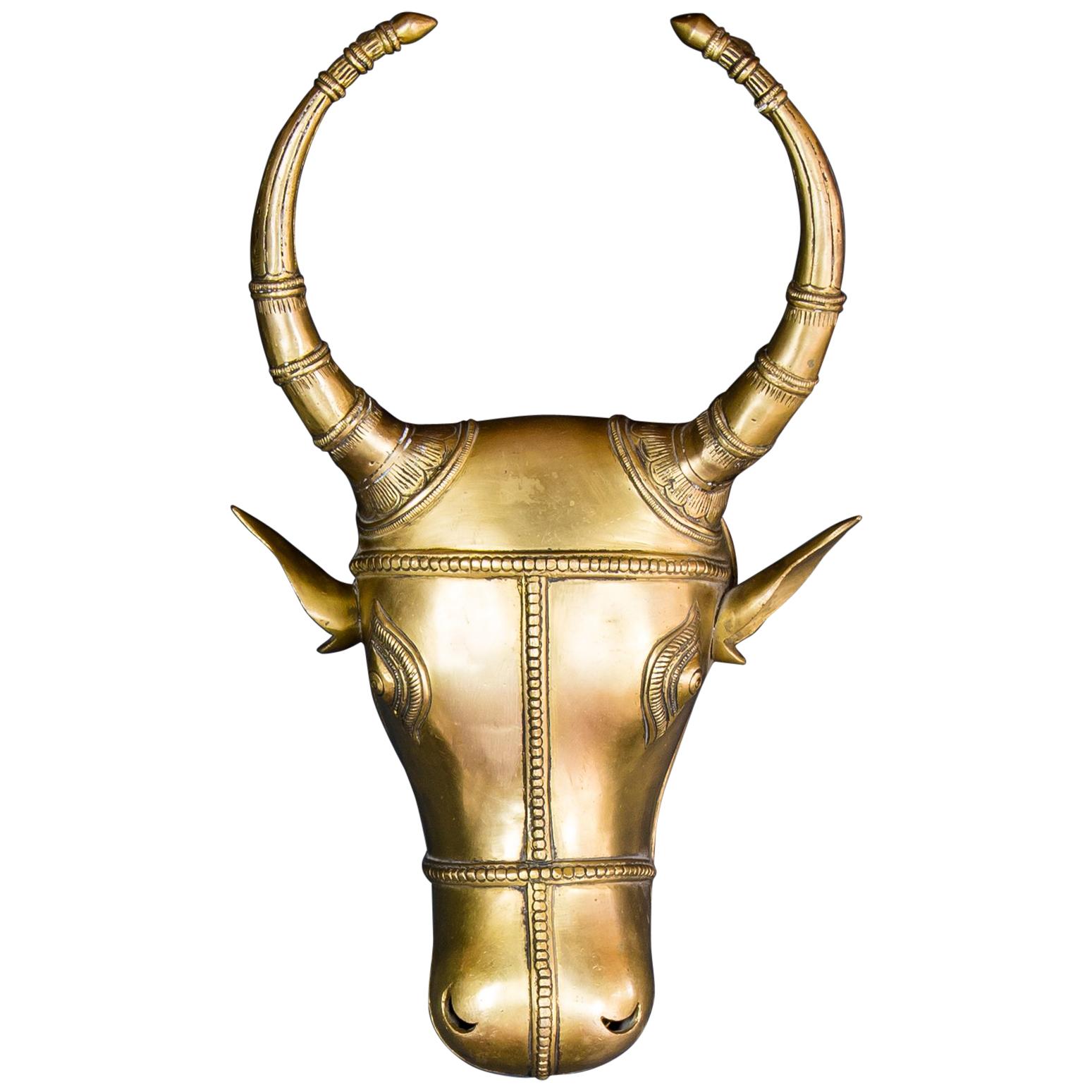 This beautiful, solid brass decorative cows head purchased in Jaipur was believed to have dated from the 19th century, handcrafted in India. Striking horns and with real character this piece is extremely heavy. There is a moulded hook to the back of