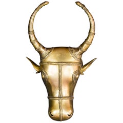19th Century Indian Brass Cow Head Wall Hung