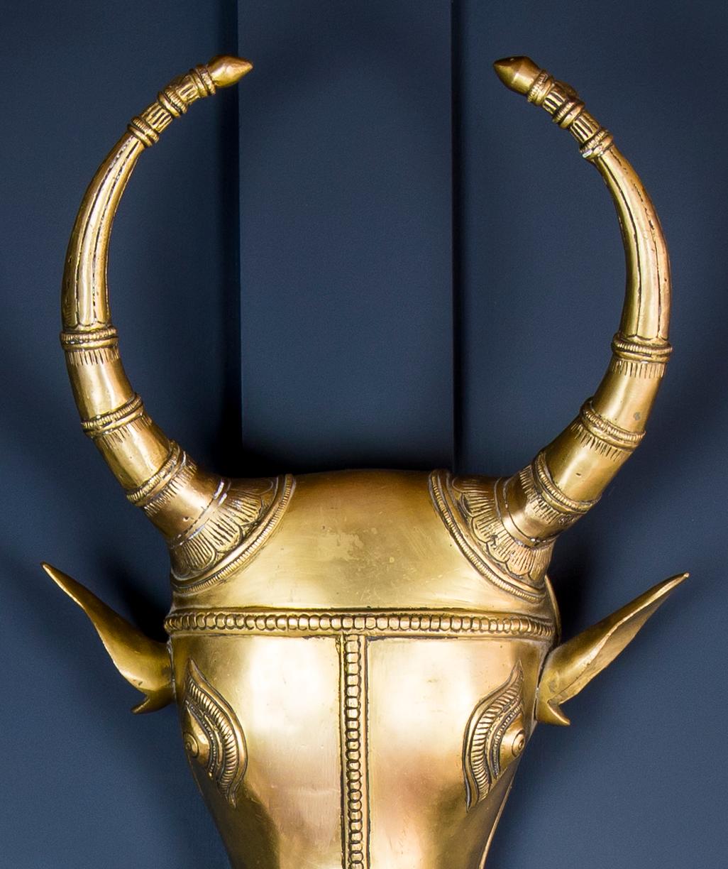 19th Century Indian Brass Cow Head Wall Hung