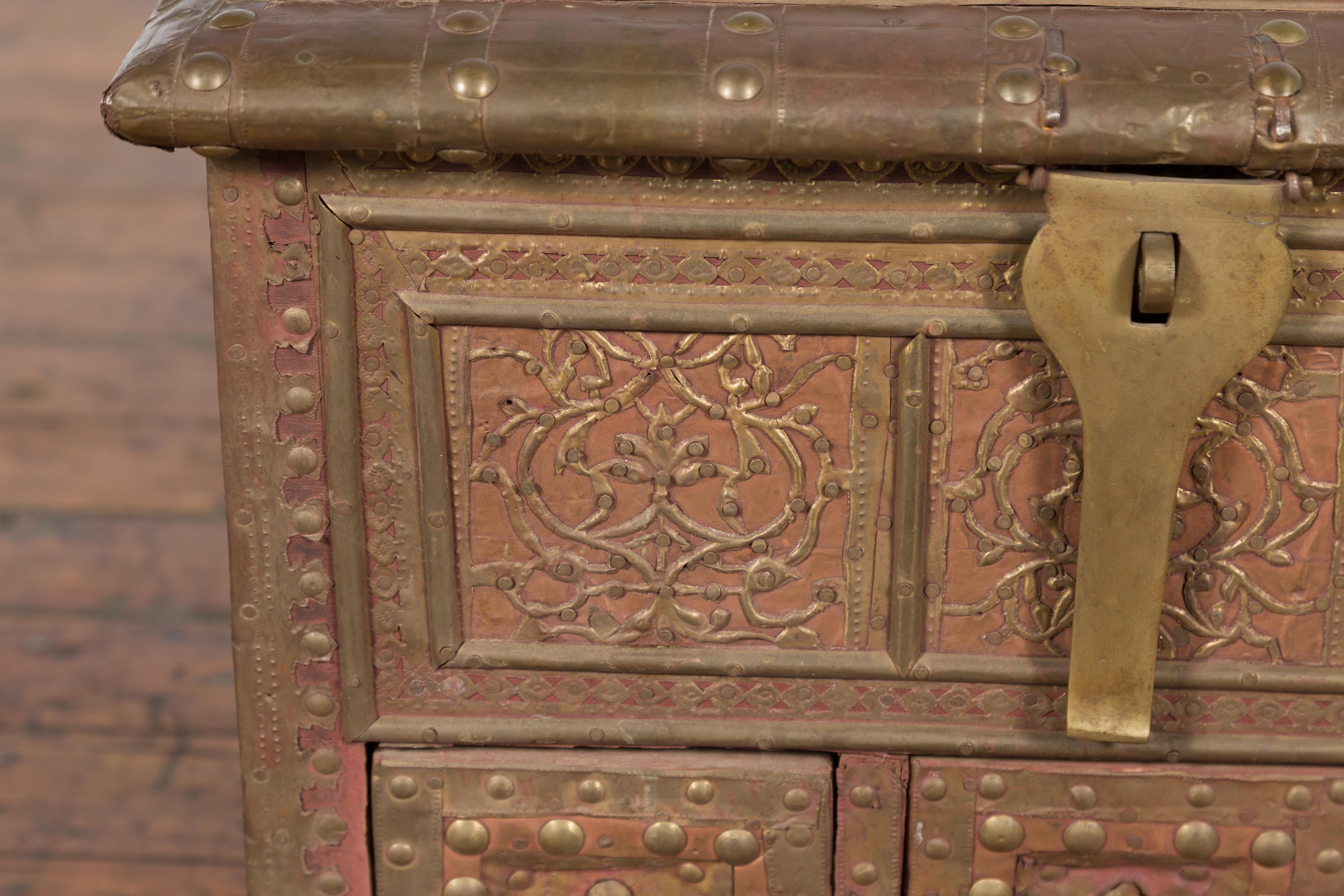 19th Century Indian Brass over Wood Bridal Chest with Hand-Tooled Décor 7