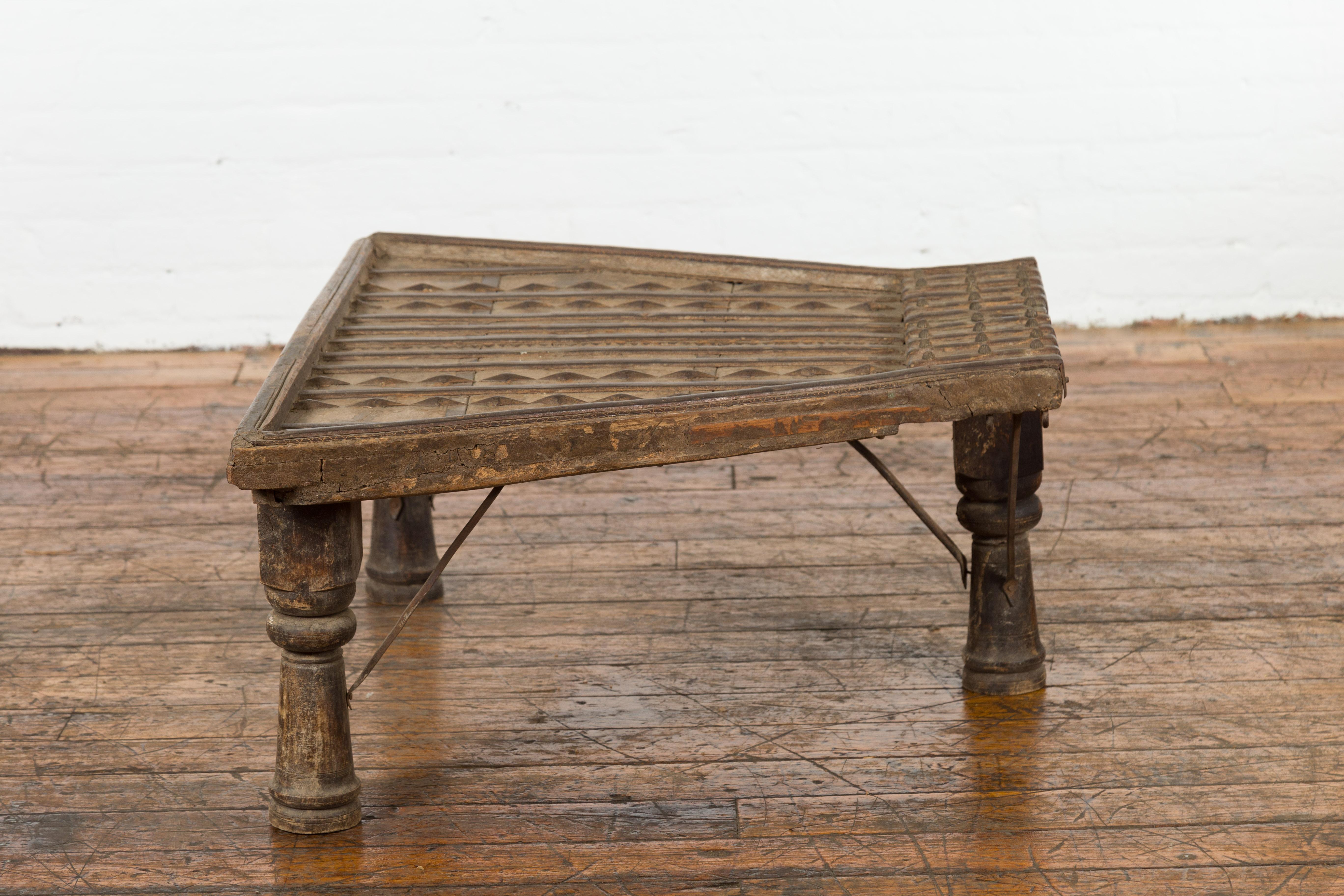 19th Century Indian Bullock Cart Made into a Coffee Table with Iron Details For Sale 4