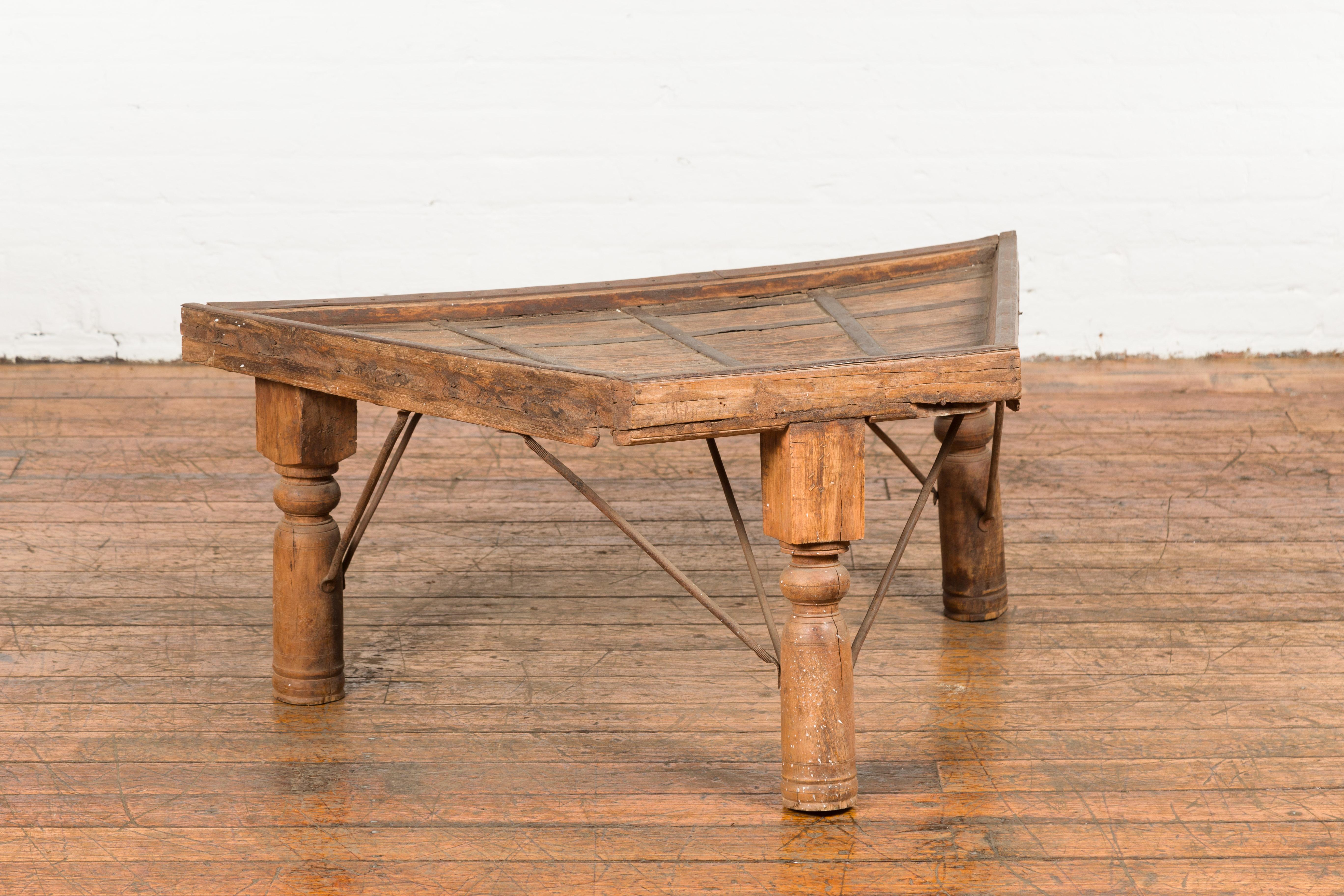 19th Century Indian Bullock Cart Made into a Coffee Table with Iron Details For Sale 3