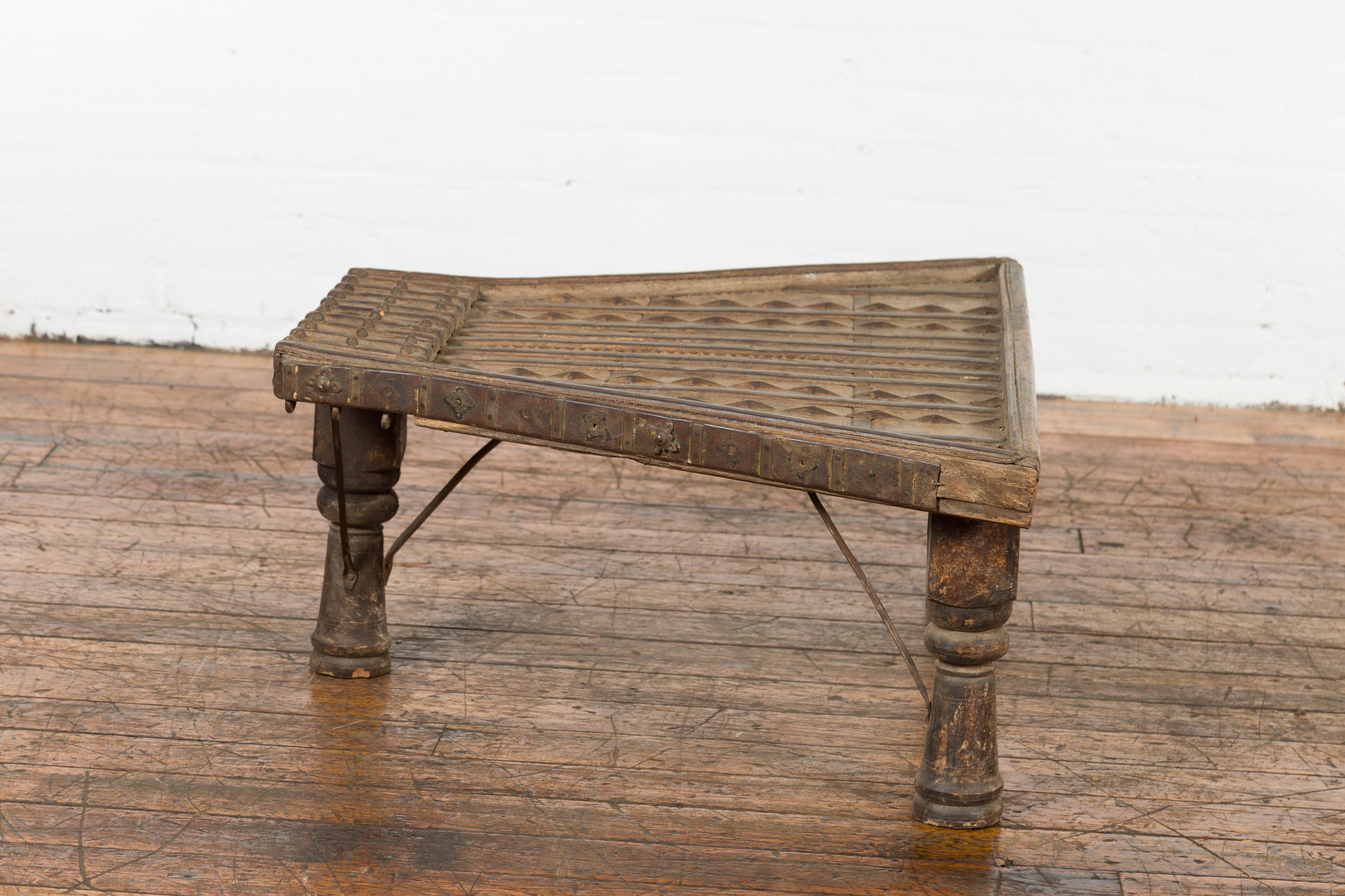 19th Century Indian Bullock Cart Made into a Coffee Table with Iron Details For Sale 5