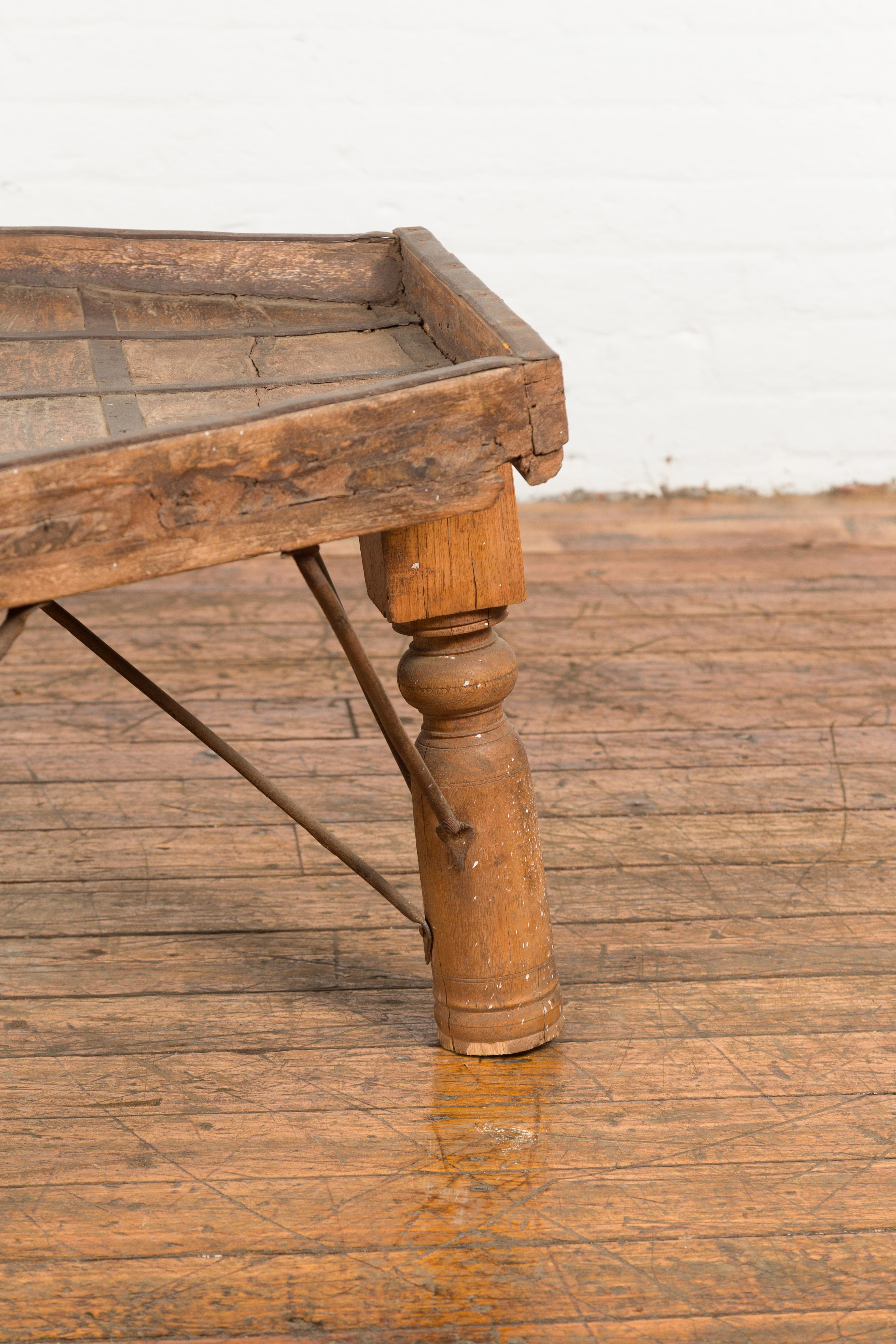19th Century Indian Bullock Cart Made into a Coffee Table with Iron Details For Sale 5