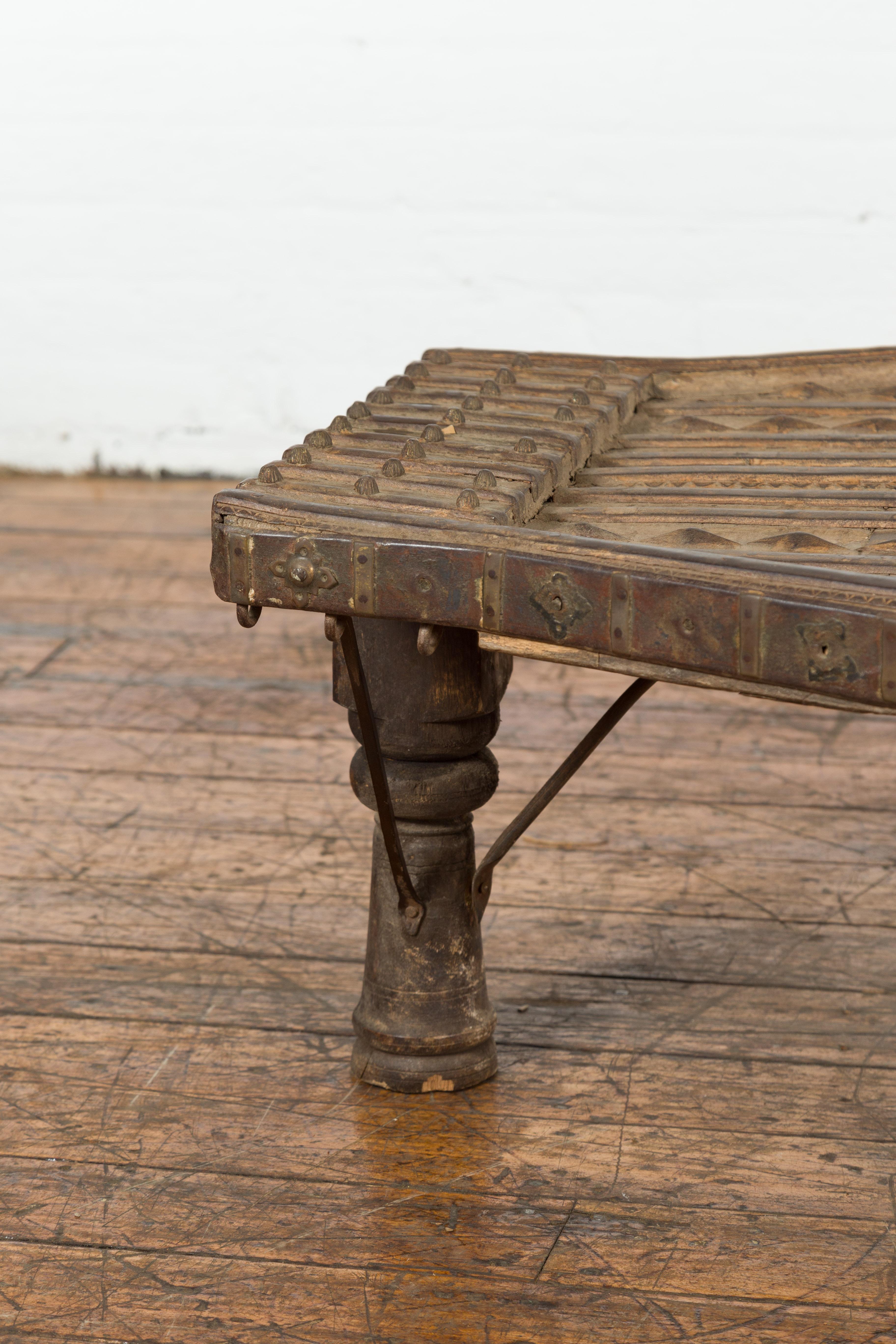 19th Century Indian Bullock Cart Made into a Coffee Table with Iron Details For Sale 7