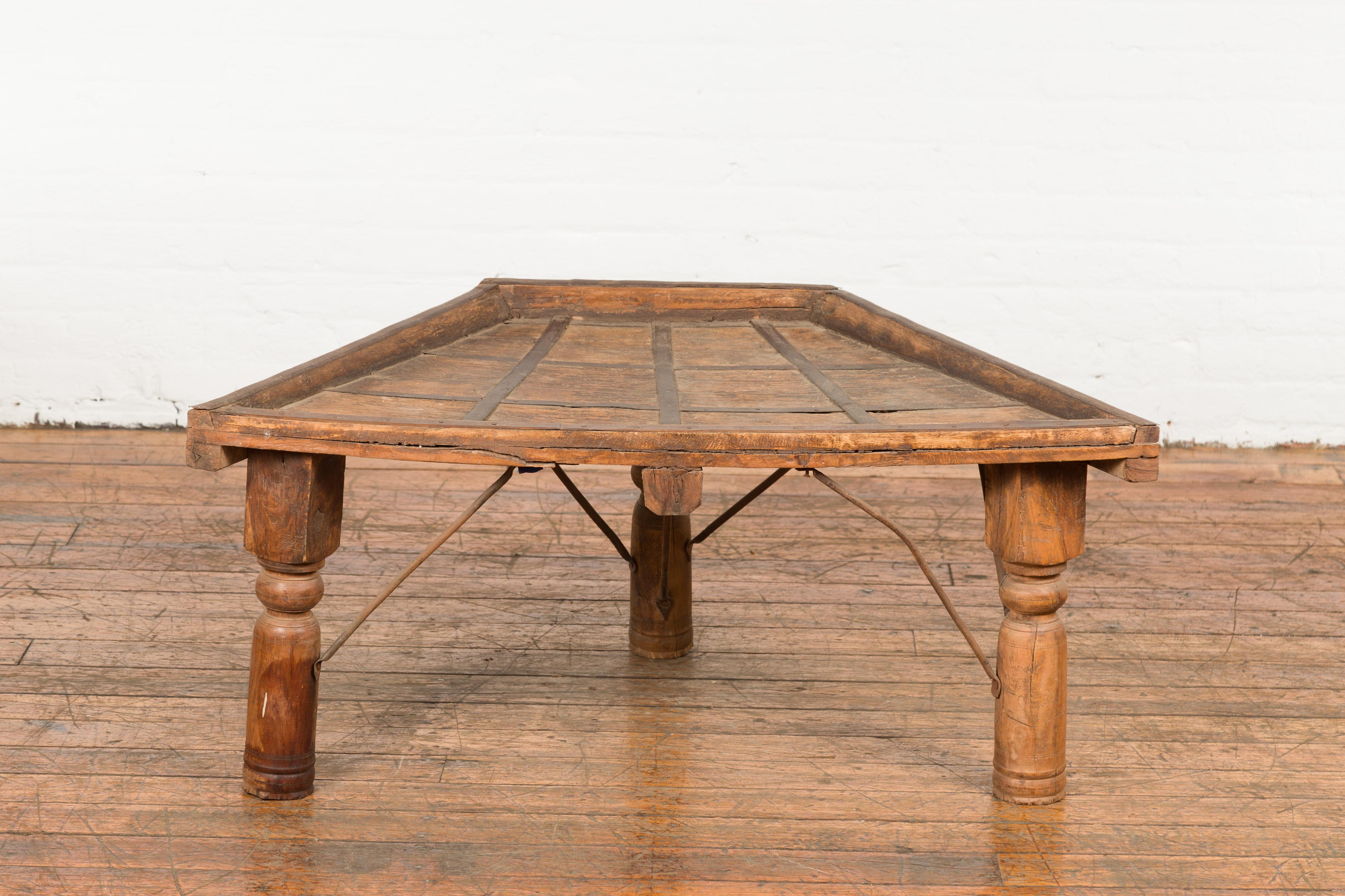 19th Century Indian Bullock Cart Made into a Coffee Table with Iron Details For Sale 6