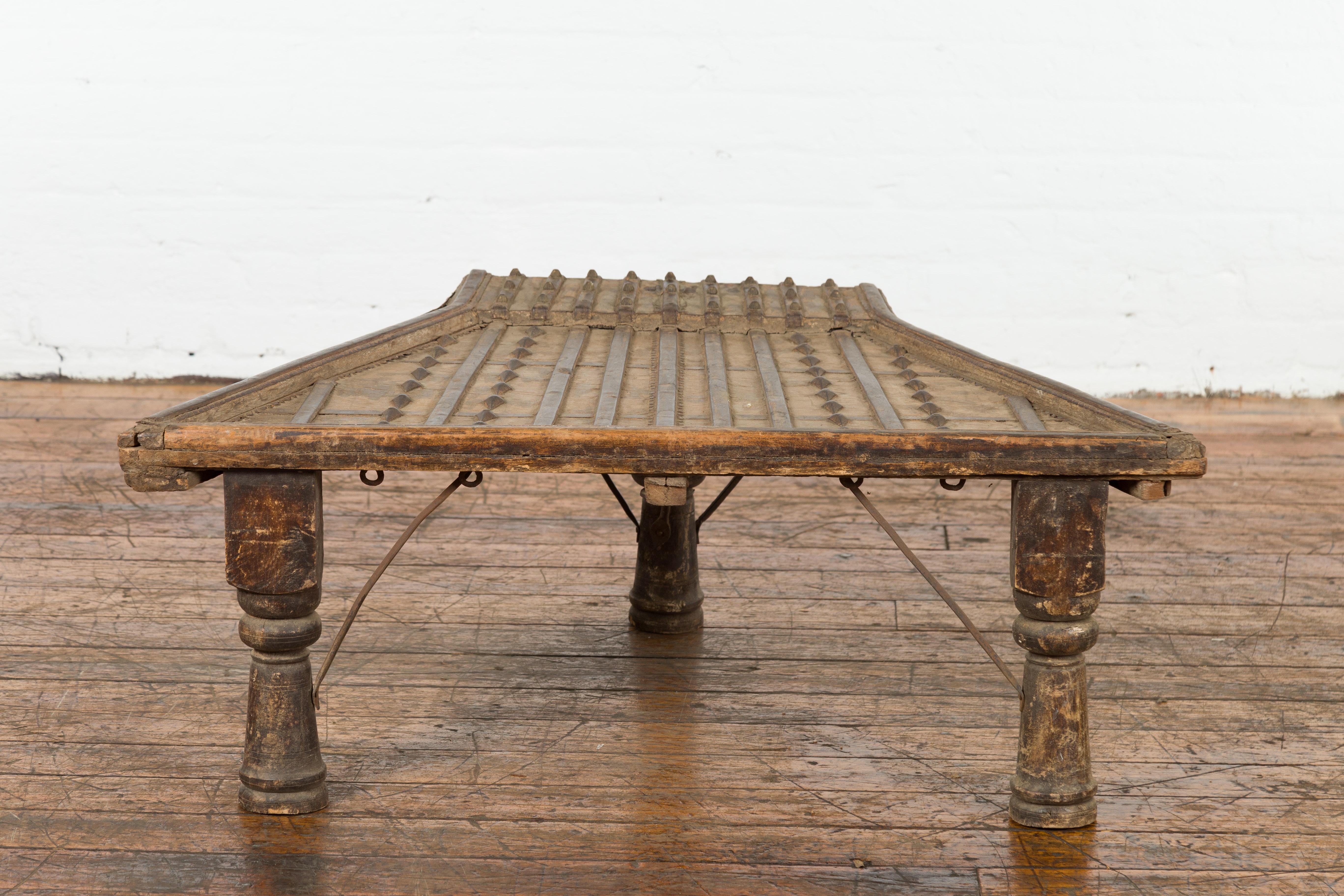 19th Century Indian Bullock Cart Made into a Coffee Table with Iron Details For Sale 8