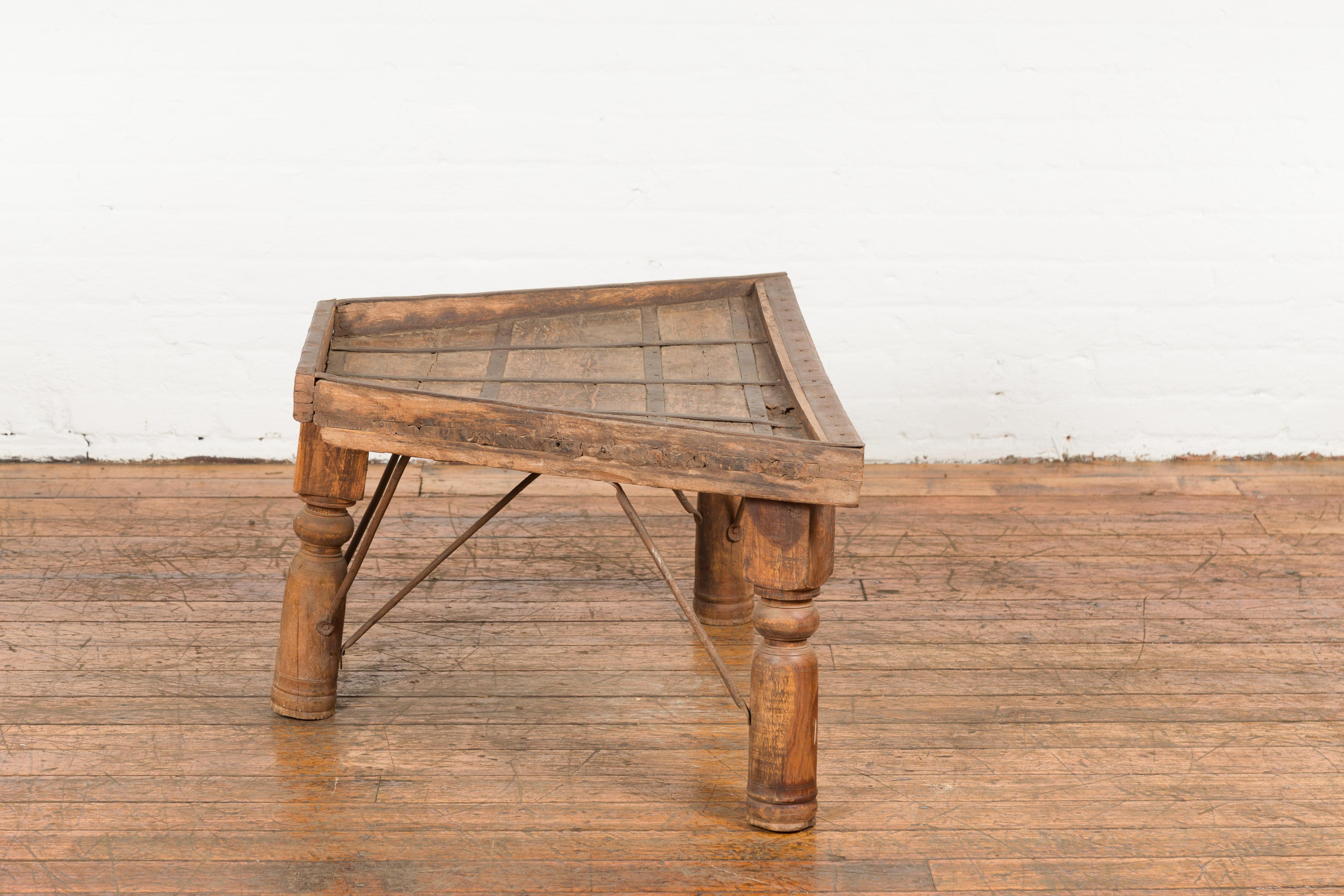 19th Century Indian Bullock Cart Made into a Coffee Table with Iron Details For Sale 7