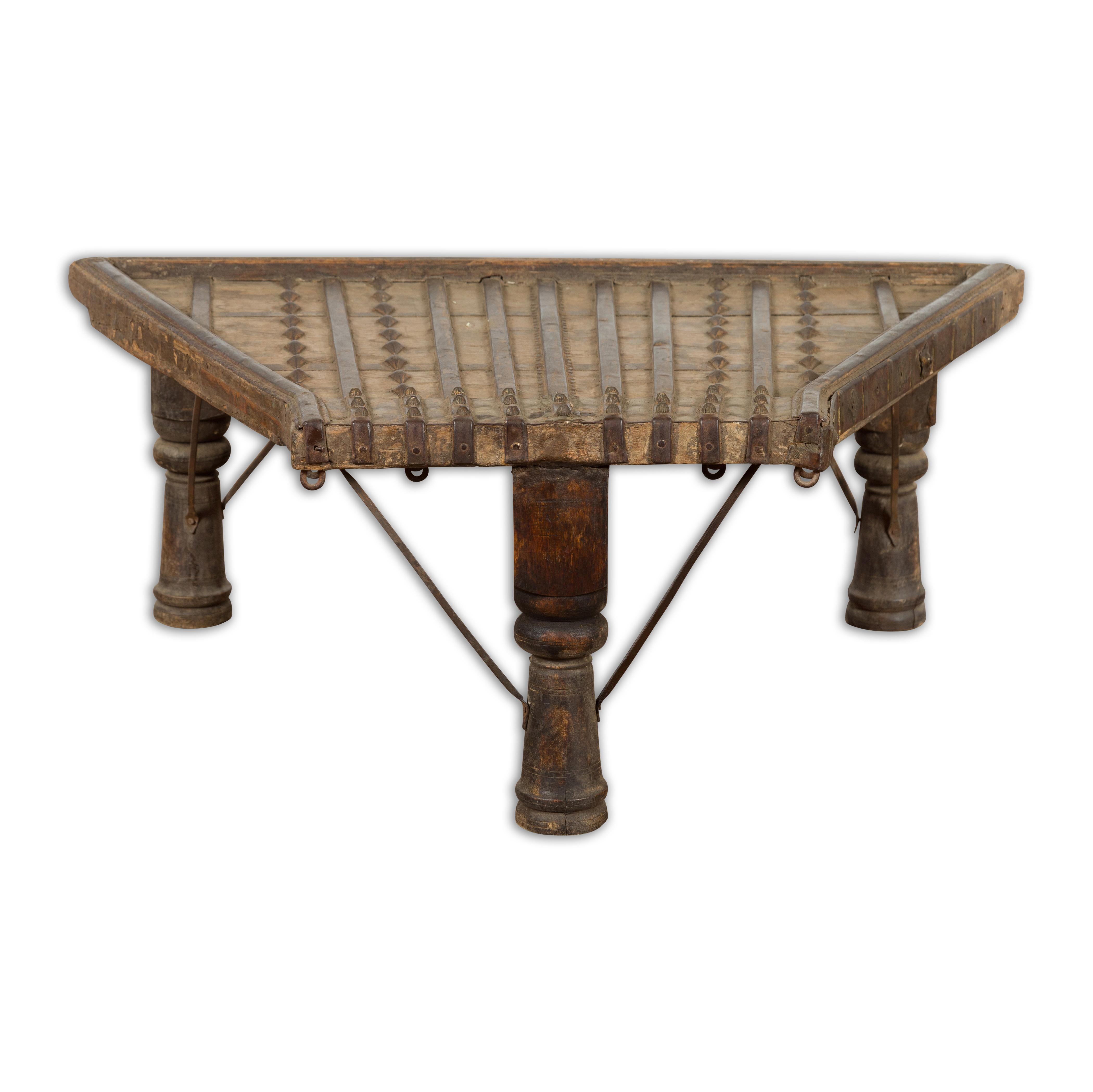 19th Century Indian Bullock Cart Made into a Coffee Table with Iron Details For Sale 9