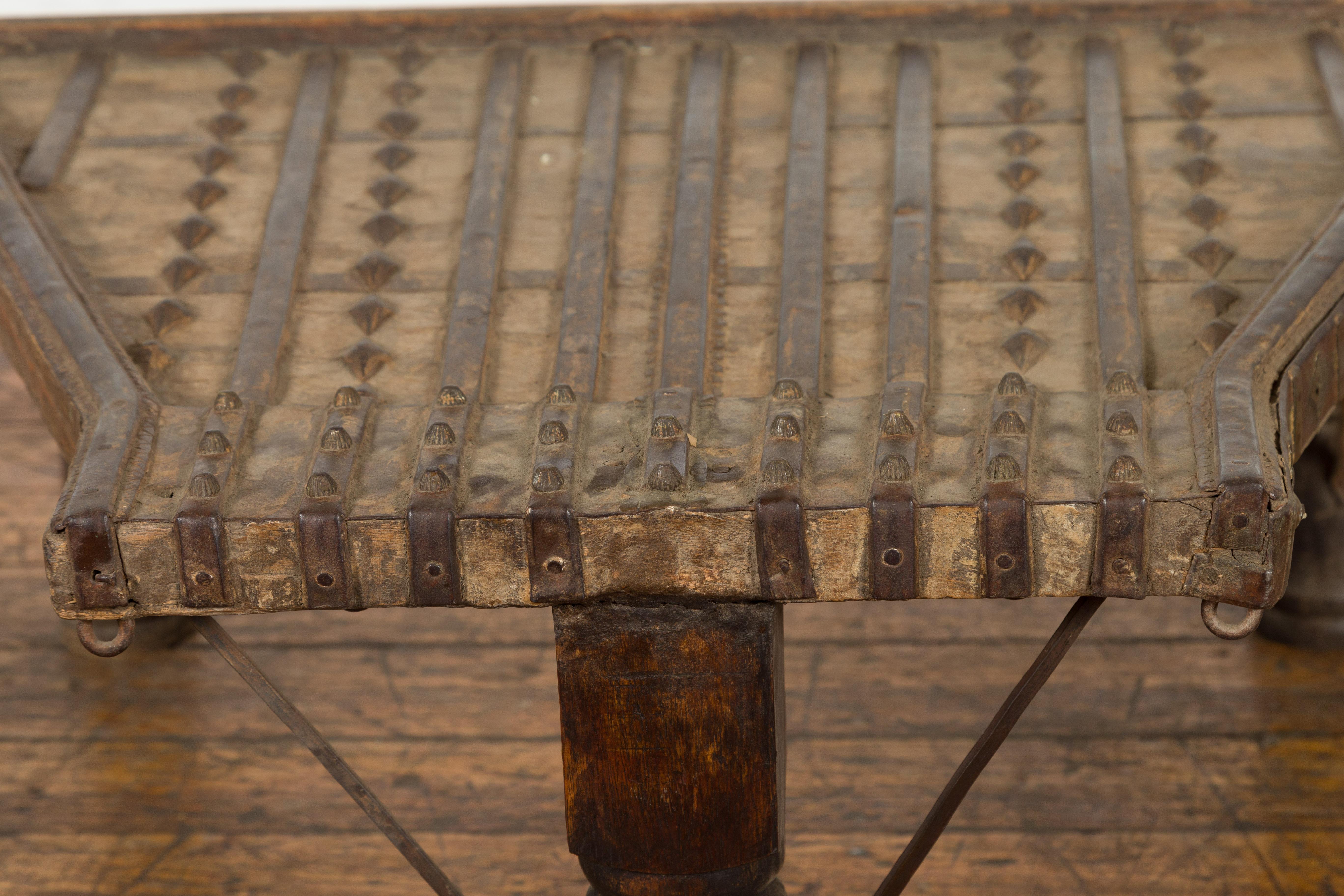Rustic 19th Century Indian Bullock Cart Made into a Coffee Table with Iron Details For Sale