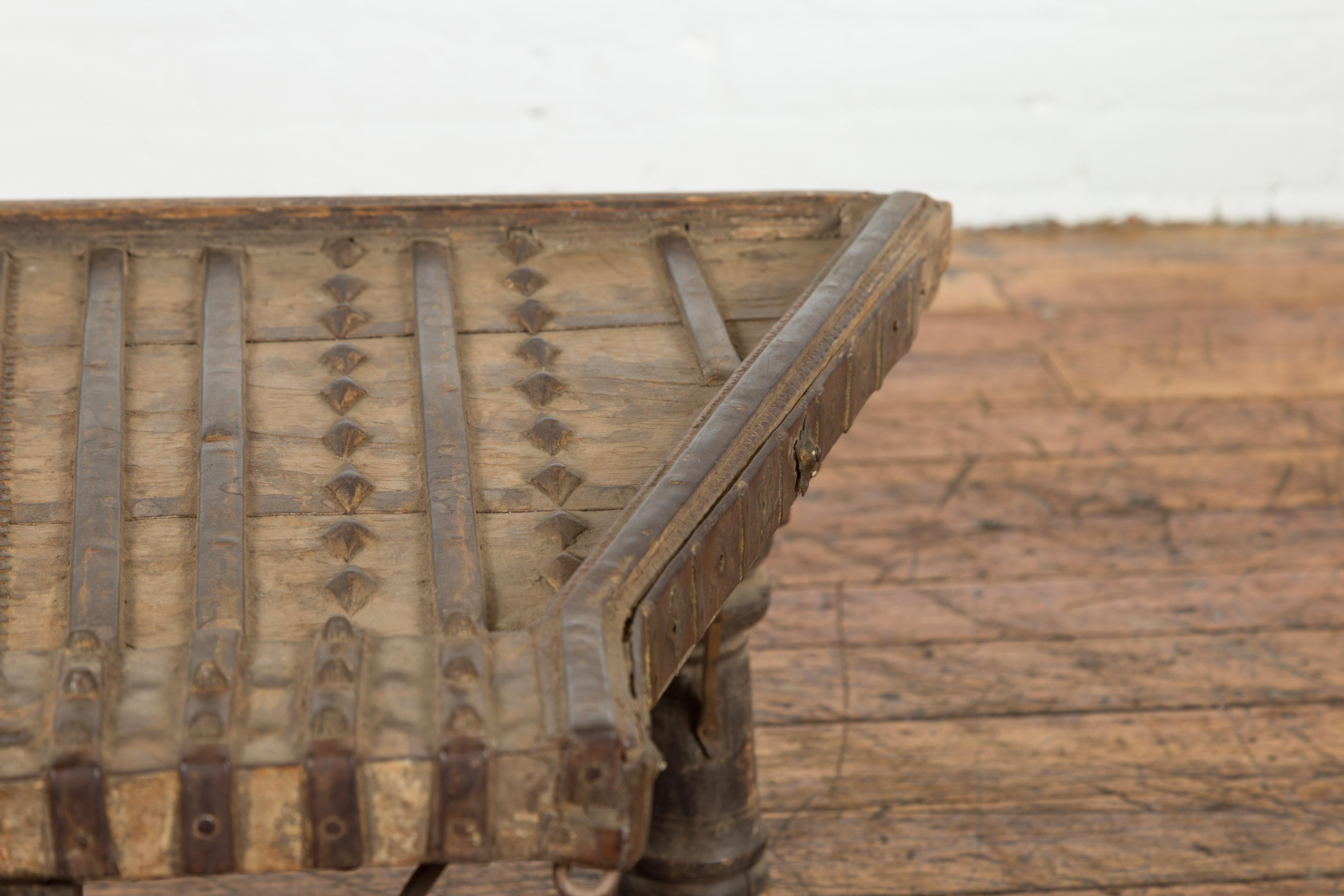 19th Century Indian Bullock Cart Made into a Coffee Table with Iron Details For Sale 1
