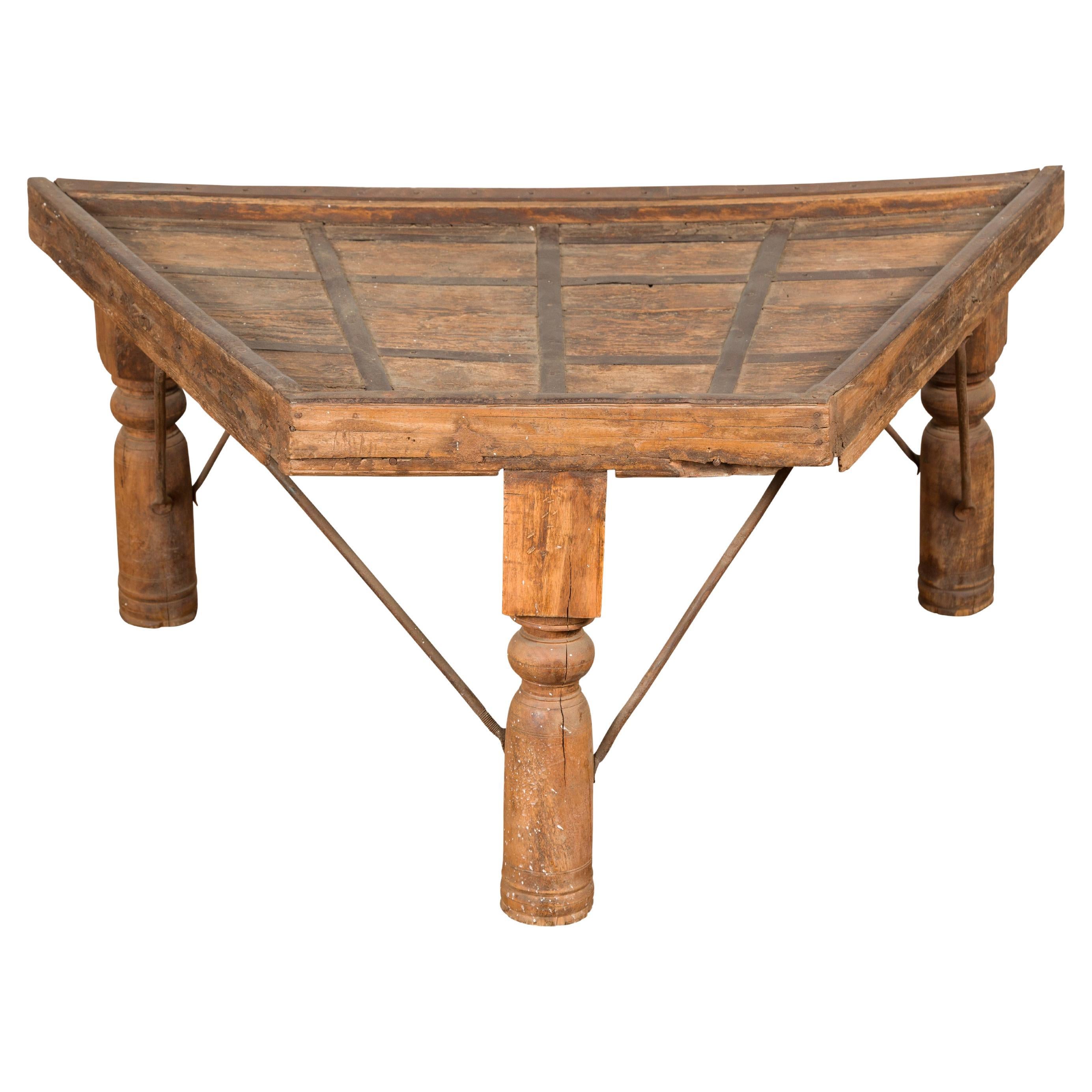 19th Century Indian Bullock Cart Made into a Coffee Table with Iron Details