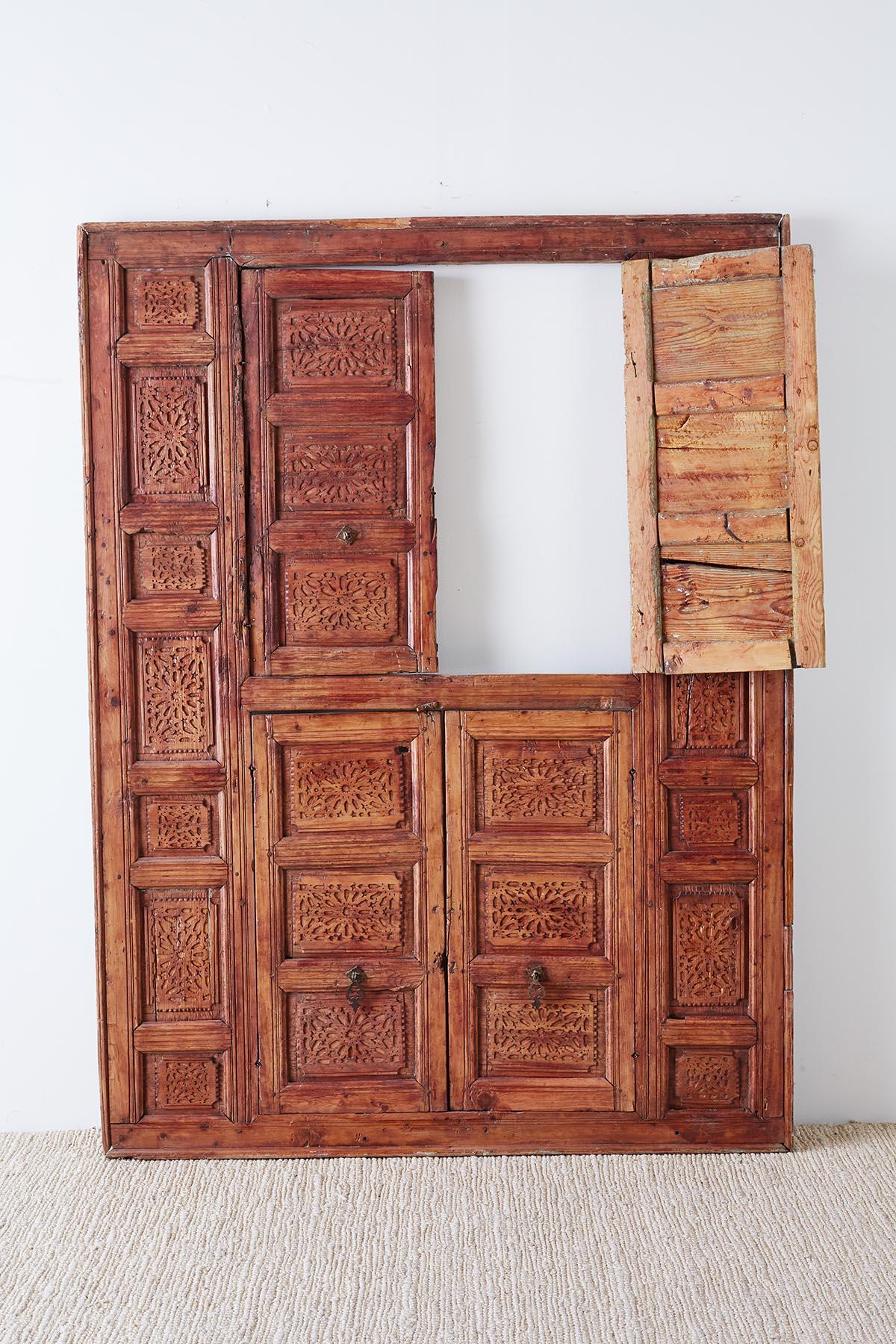 19th Century Indian Carved Panel with Shutter Windows For Sale 9