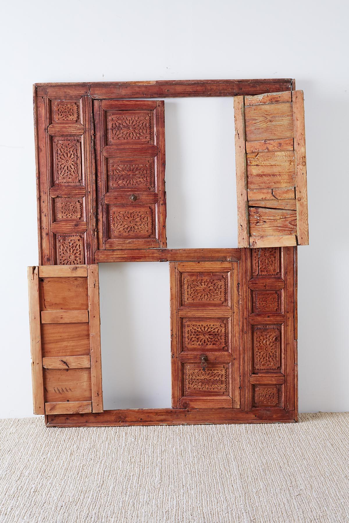 19th Century Indian Carved Panel with Shutter Windows For Sale 10