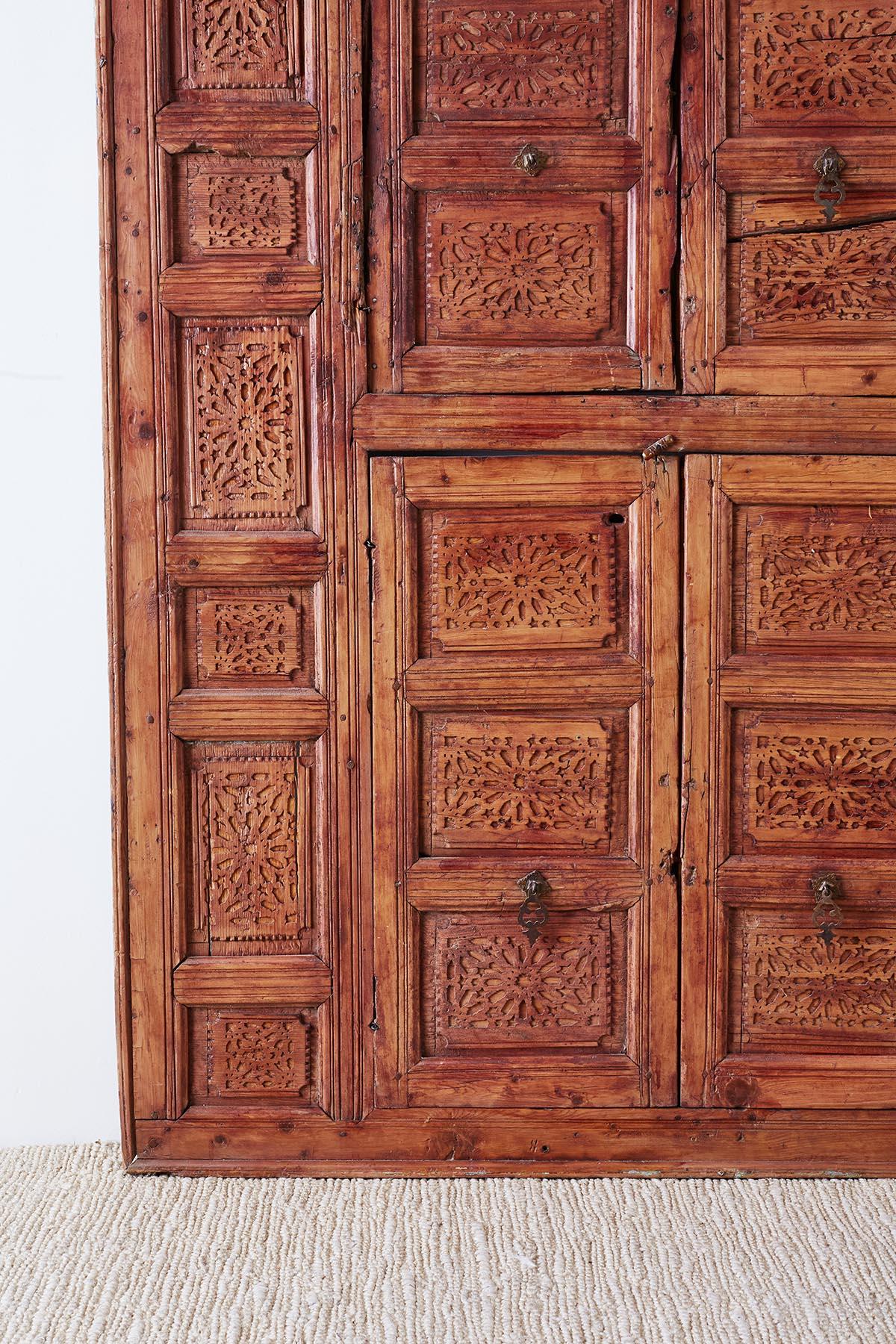 Hand-Carved 19th Century Indian Carved Panel with Shutter Windows For Sale