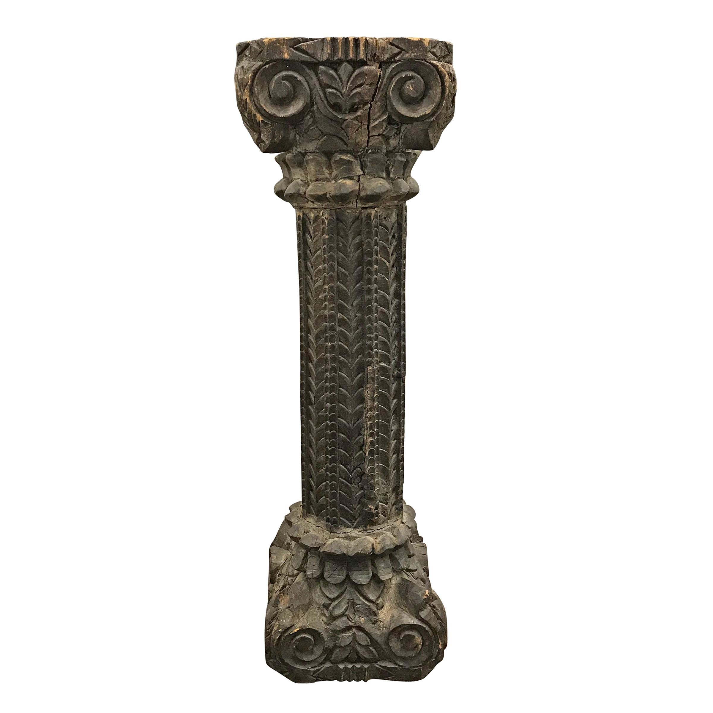 19th Century Indian Carved Wood Column