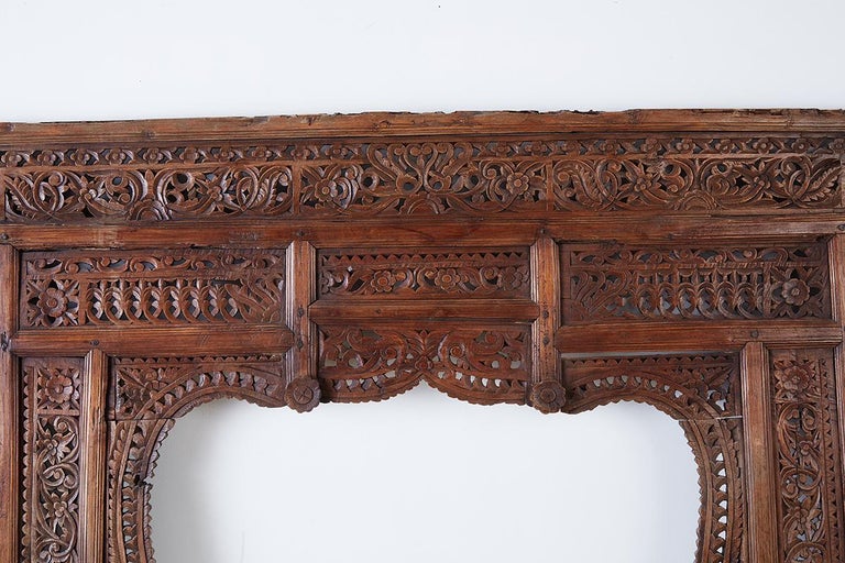 19th Century Indian Carved Wood Panel Window Surround at 1stDibs