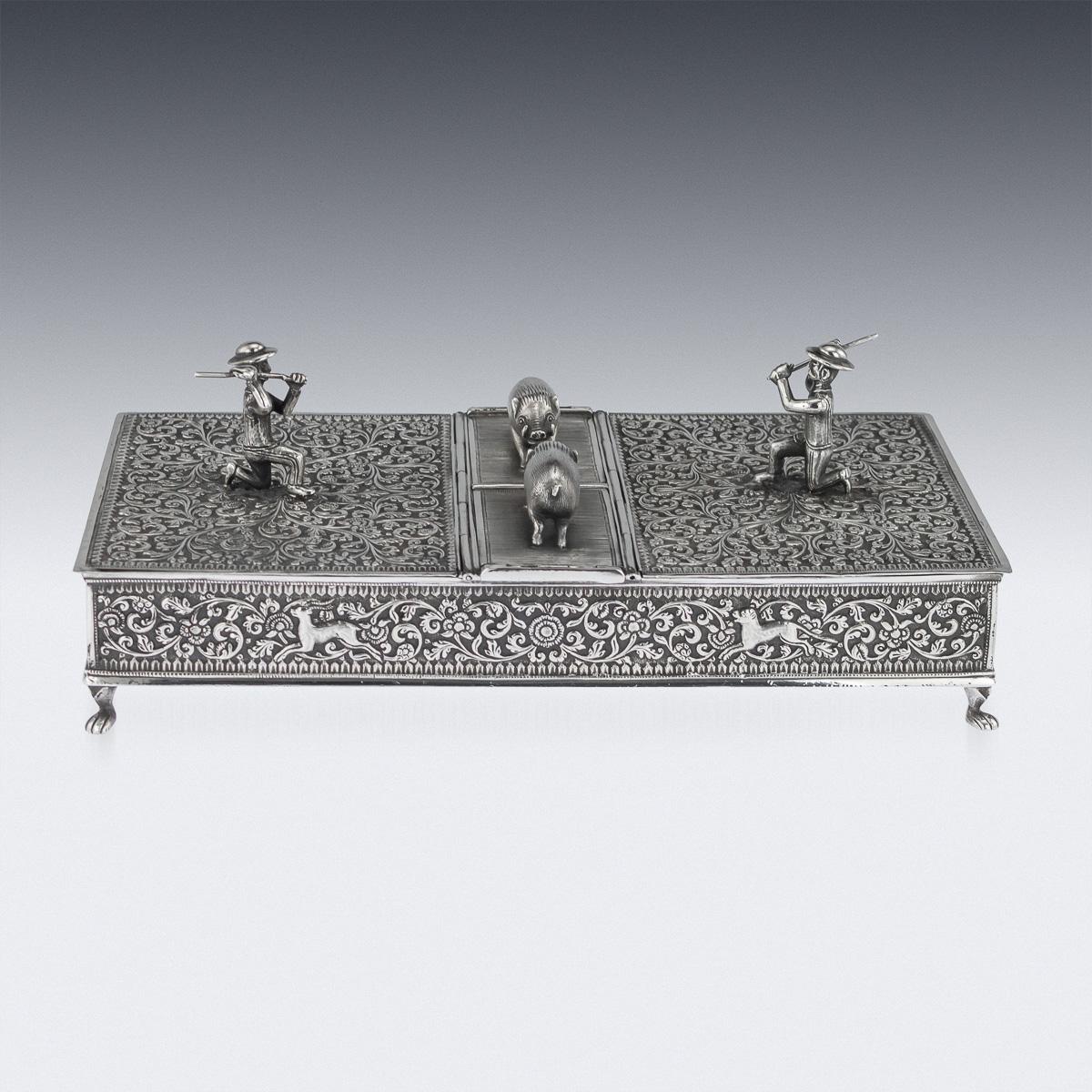 Antique 19th century Indian exceptional solid silver repousse three-piece tea set, of pear shape, comprising of a teapot, sugar bowl and cream jug, each piece is profusely and beautifully repousse' decorated with dense scrolling foliage and flowers