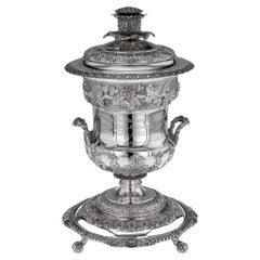 19th Century Indian Colonial Solid Silver Trophy Cup & Cover, Gordon & Co, c1840