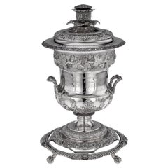 19th Century Indian Colonial Solid Silver Trophy Cup & Cover, Gordon & Co, 1840
