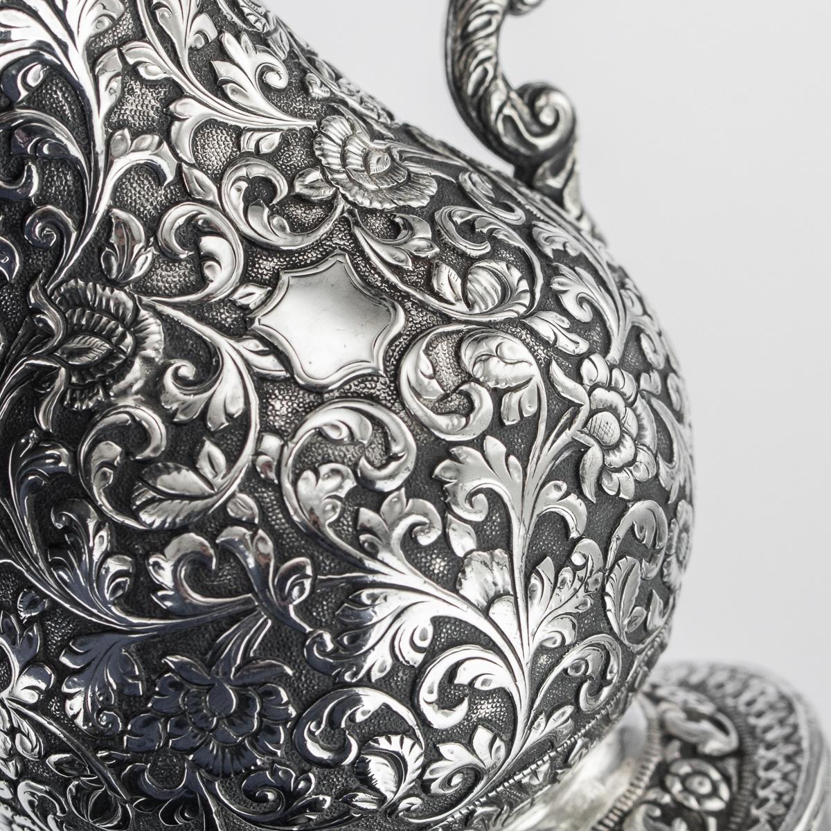 19th Century Indian Cutch Solid Silver 3-Piece Hunting Tea Set, circa 1890 15