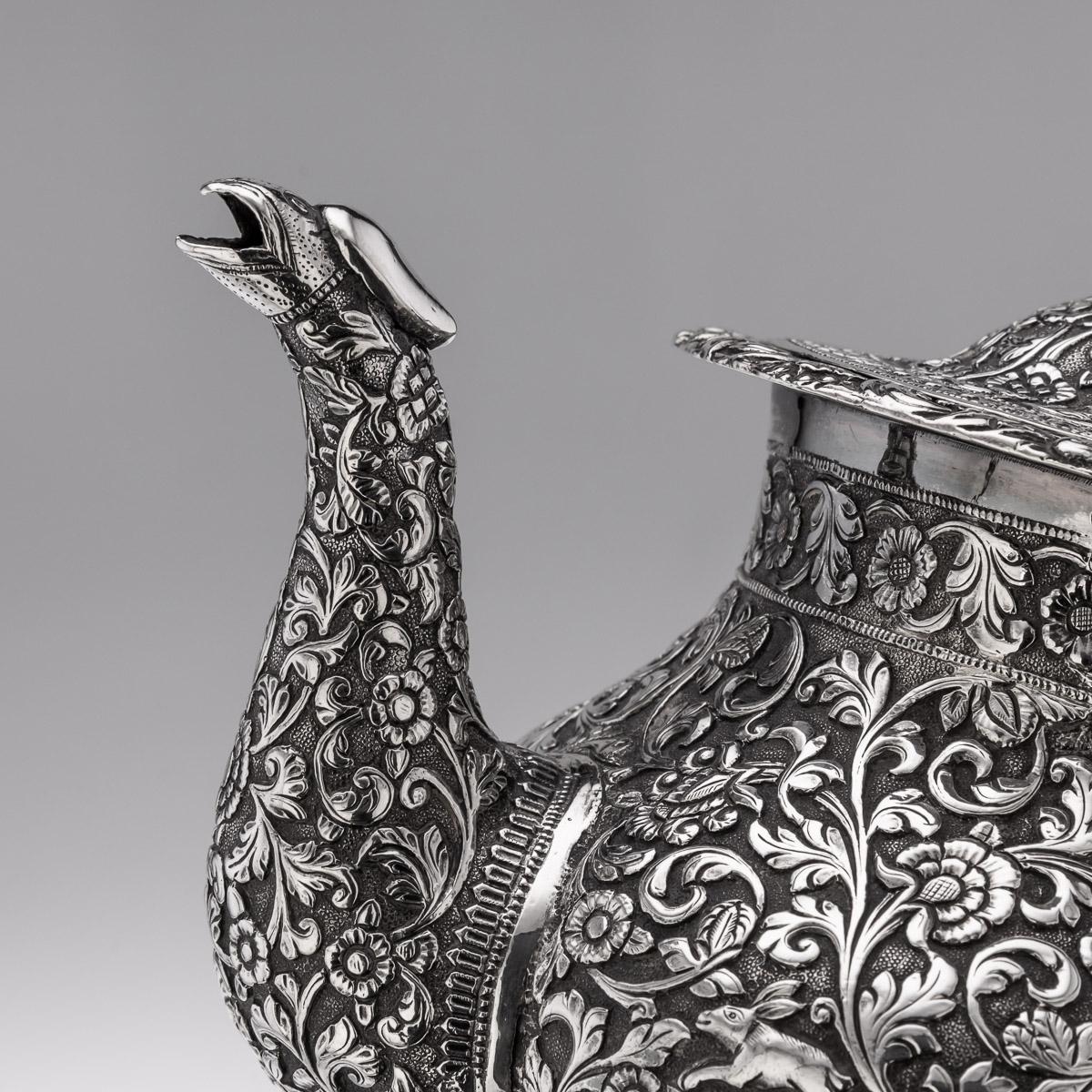 19th Century Indian Cutch Solid Silver 3-Piece Hunting Tea Set, circa 1890 5