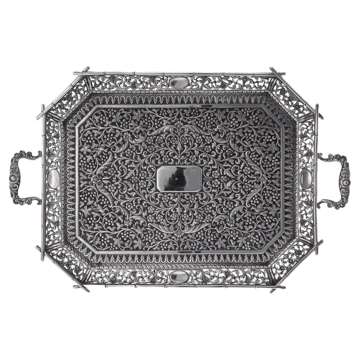 19th Century Indian Cutch Solid Silver Magnificent Large Tray, c.1880