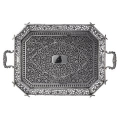 19th Century Indian Cutch Solid Silver Magnificent Large Tray, c.1880