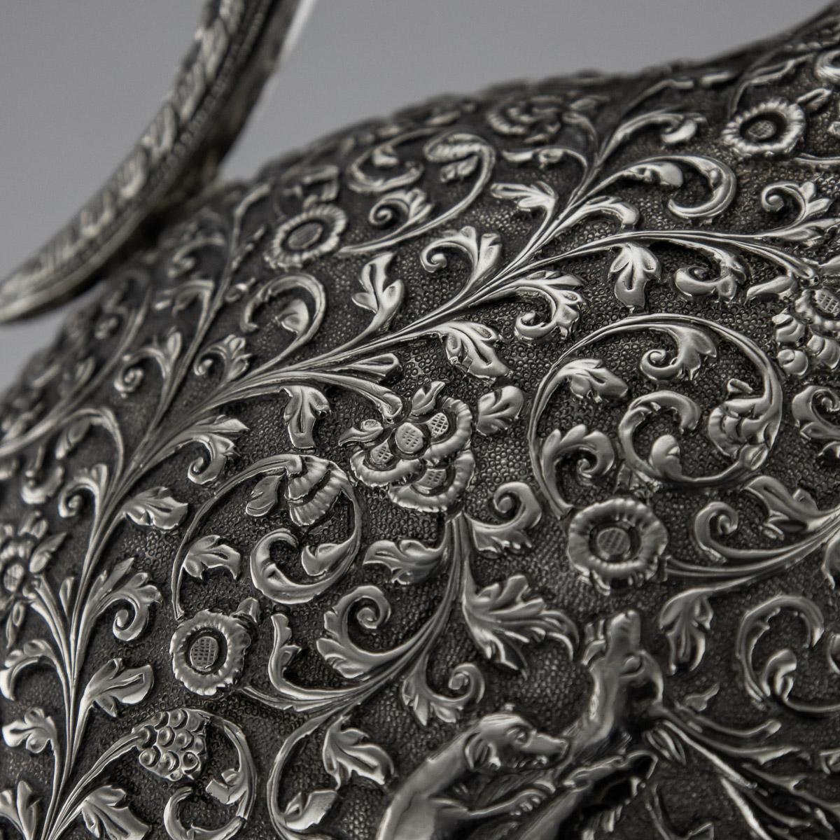 19th Century Indian Cutch Solid Silver Repousse Ewer, circa 1880 8
