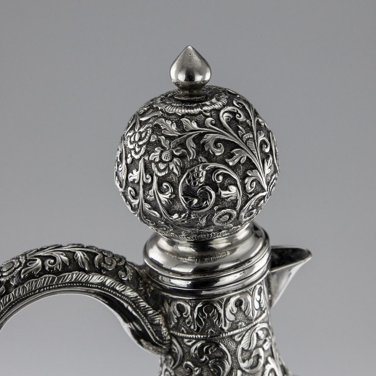 19th Century Indian Cutch Solid Silver Repousse Ewer, circa 1880 13