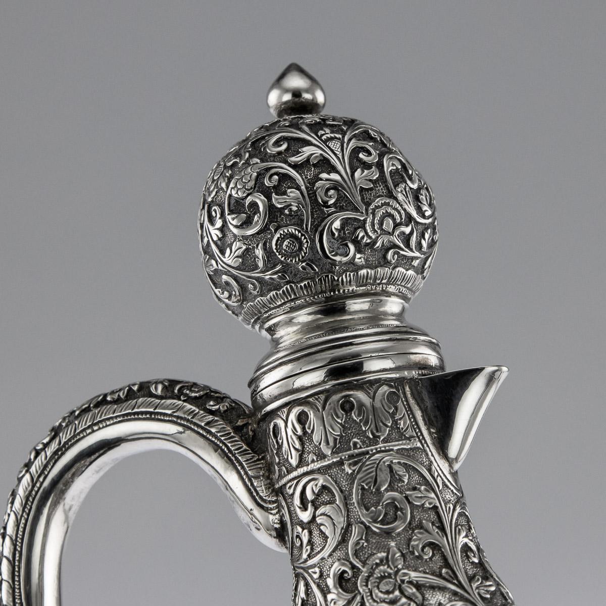 19th Century Indian Cutch Solid Silver Repousse Ewer, circa 1880 14
