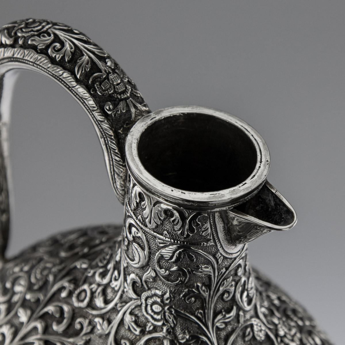 19th Century Indian Cutch Solid Silver Repousse Ewer, circa 1880 4