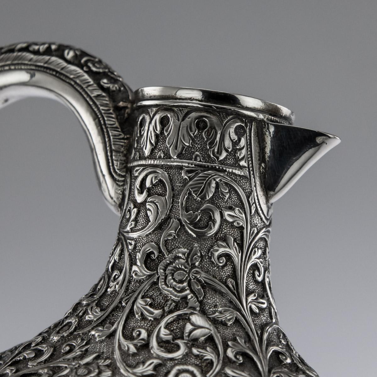 19th Century Indian Cutch Solid Silver Repousse Ewer, circa 1880 5