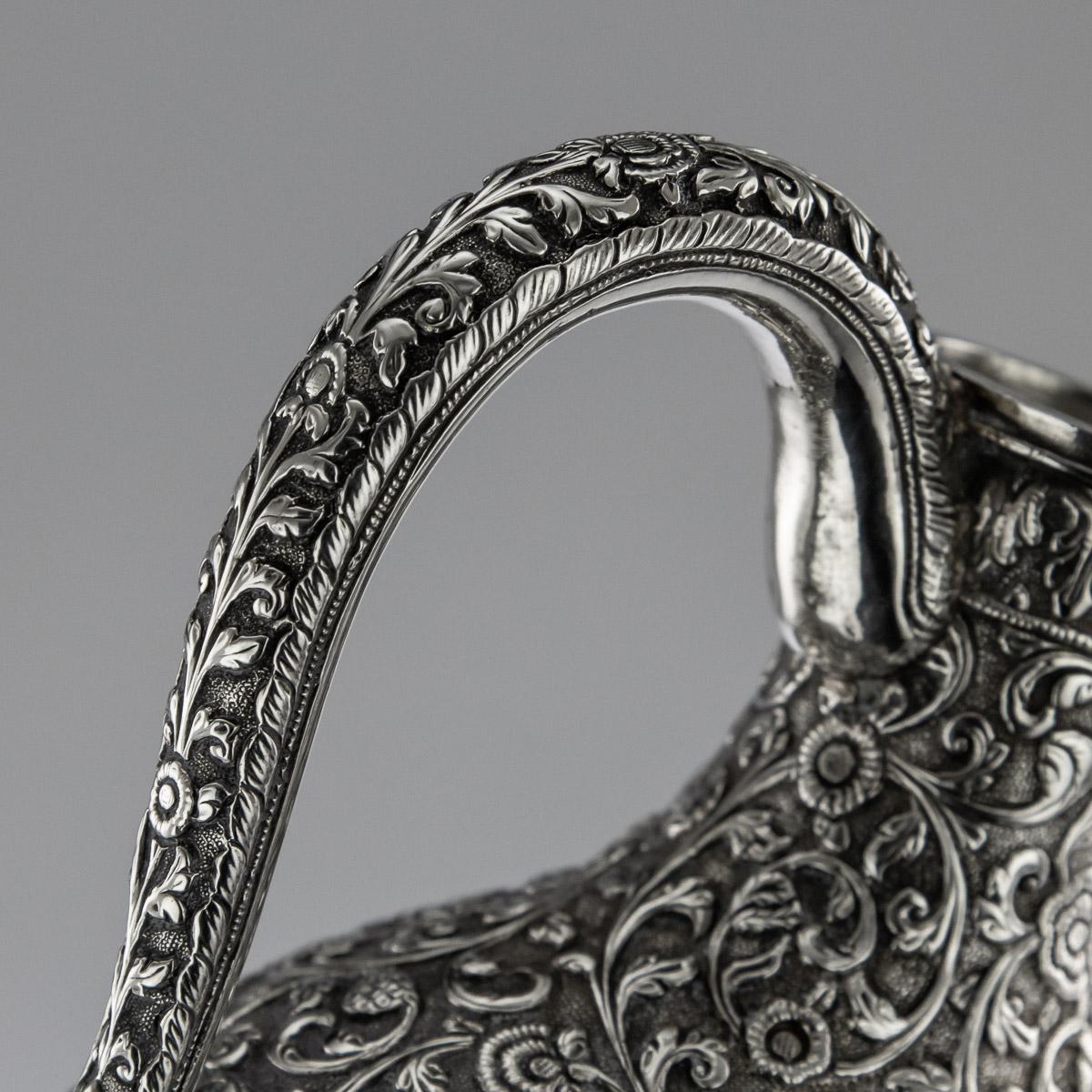 19th Century Indian Cutch Solid Silver Repousse Ewer, circa 1880 6