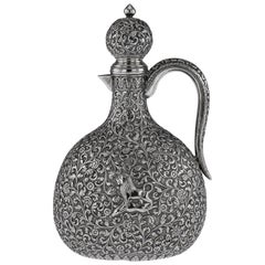 19th Century Indian Cutch Solid Silver Repousse Ewer, circa 1880