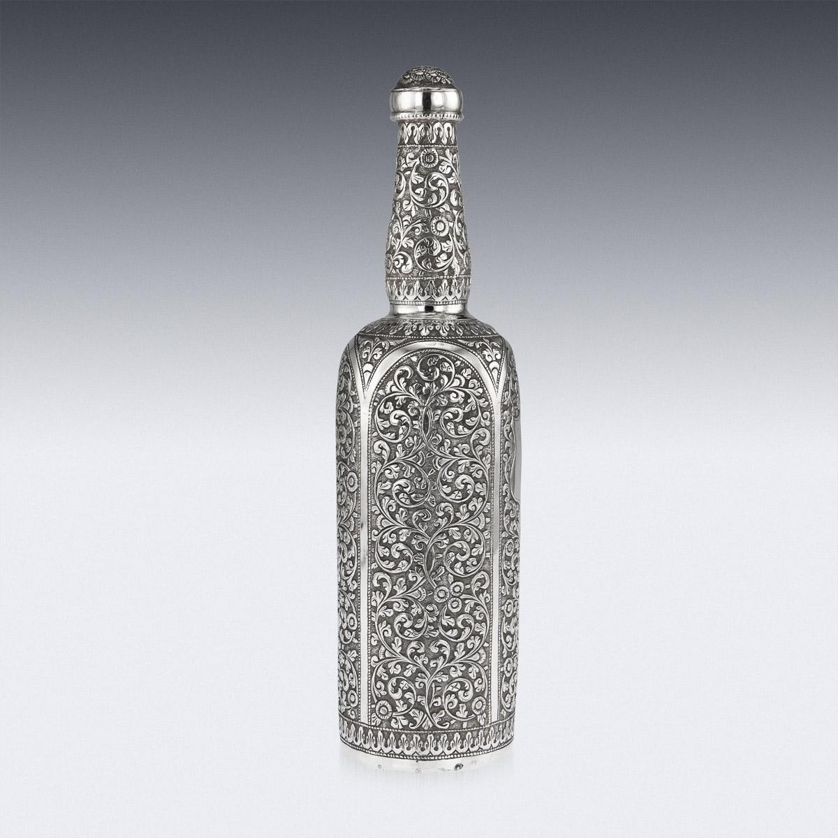 19th Century Indian Cutch Solid Silver Repousse Wine Bottle, Bhuj, circa 1880 1