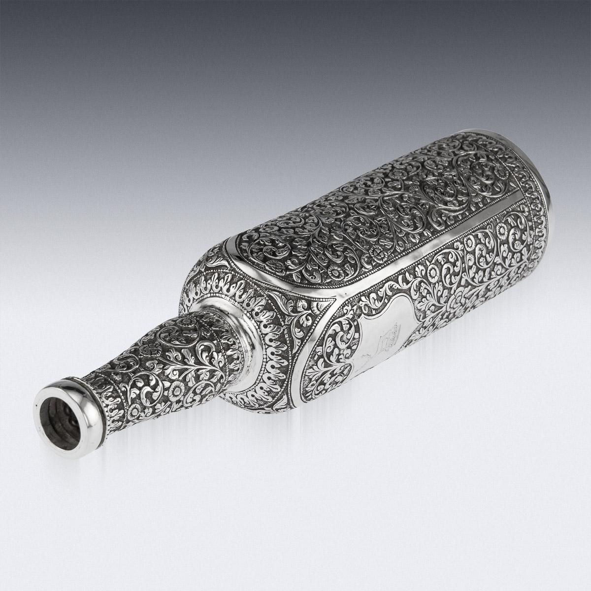 19th Century Indian Cutch Solid Silver Repousse Wine Bottle, Bhuj, circa 1880 3
