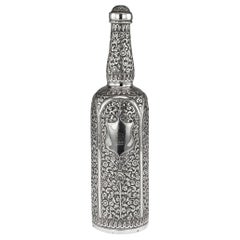 19th Century Indian Cutch Solid Silver Repousse Wine Bottle, Bhuj, circa 1880