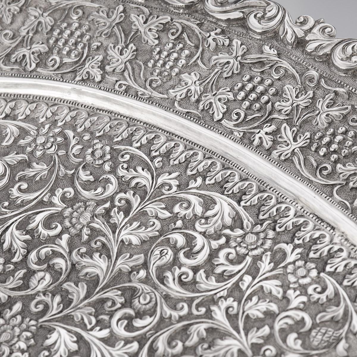 19th Century Indian Cutch Solid Silver Salver Tray, Oomersi Mawji, c.1880 7