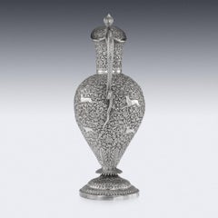 19th Century Indian Cutch Solid Silver Snake Ewer Wine Jug, circa 1880