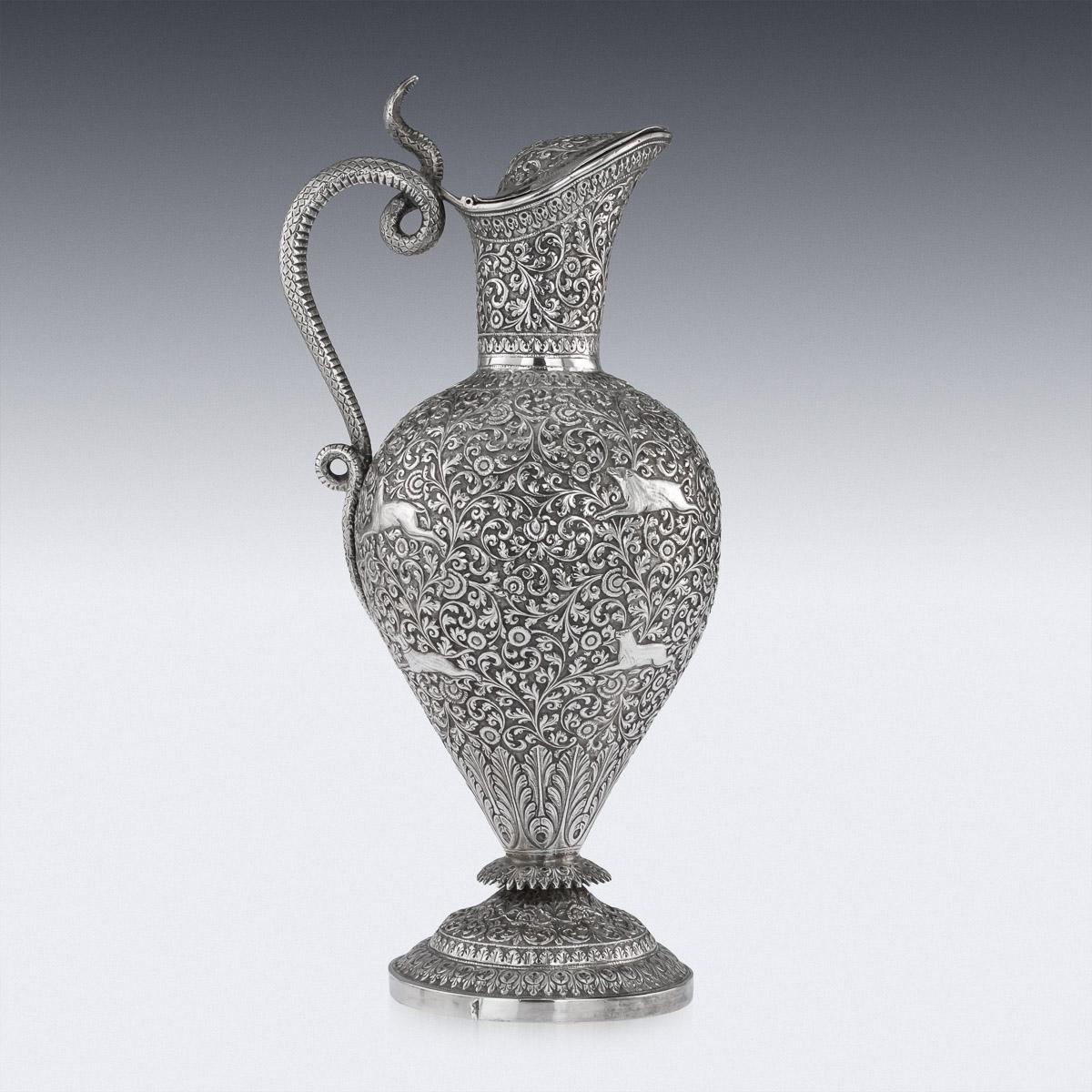 19th Century Indian Cutch Solid Silver Snake Ewer Wine Jug, circa 1880 In Good Condition In Royal Tunbridge Wells, Kent